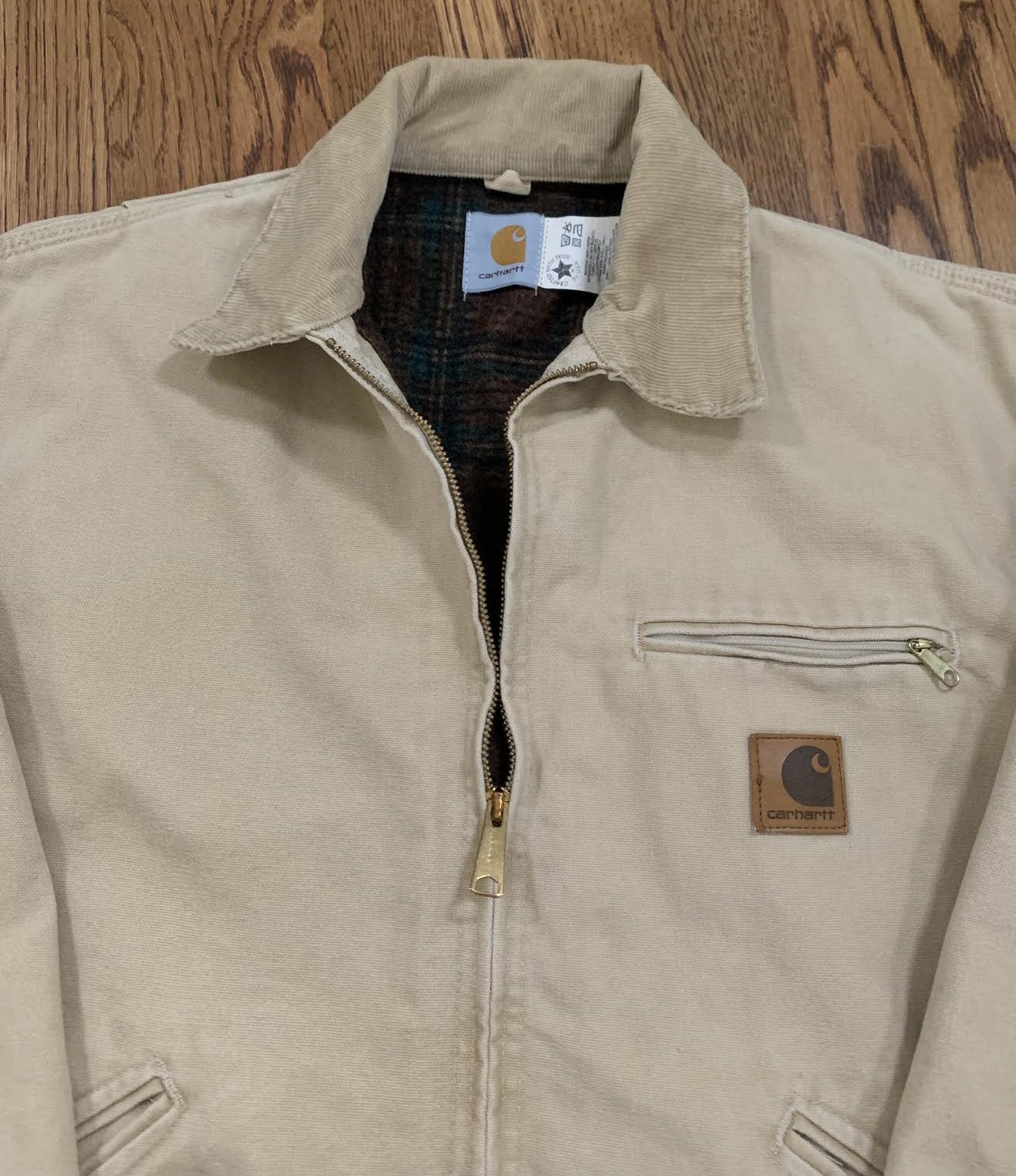 Vintage Carhartt J43WET Tan / Plaid Lined Jacket (Size L Vintage Carhartt J43WET Tan / Plaid Lined Jacket (Size L